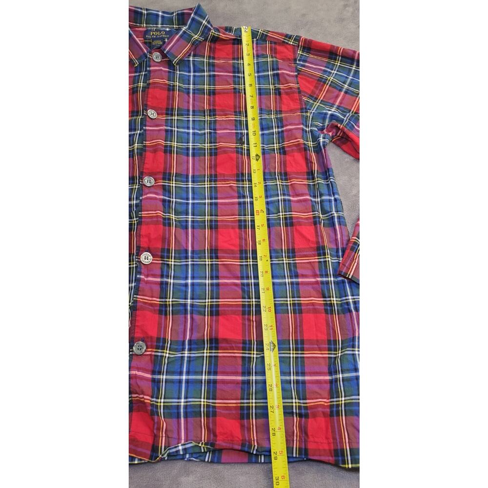 Polo Ralph Lauren Sz L Men’s Red Blue Button Sleep Wear Pajama Shirt Ponies C21 - Picture 2 of 8